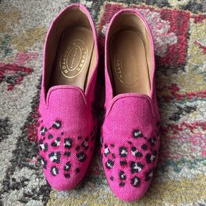 Stubbs & Wootton Fuchsia Leopard Flats